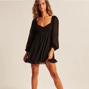 Abercrombie and Fitch Long-Sleeve Ruched Babydoll Mini Dress